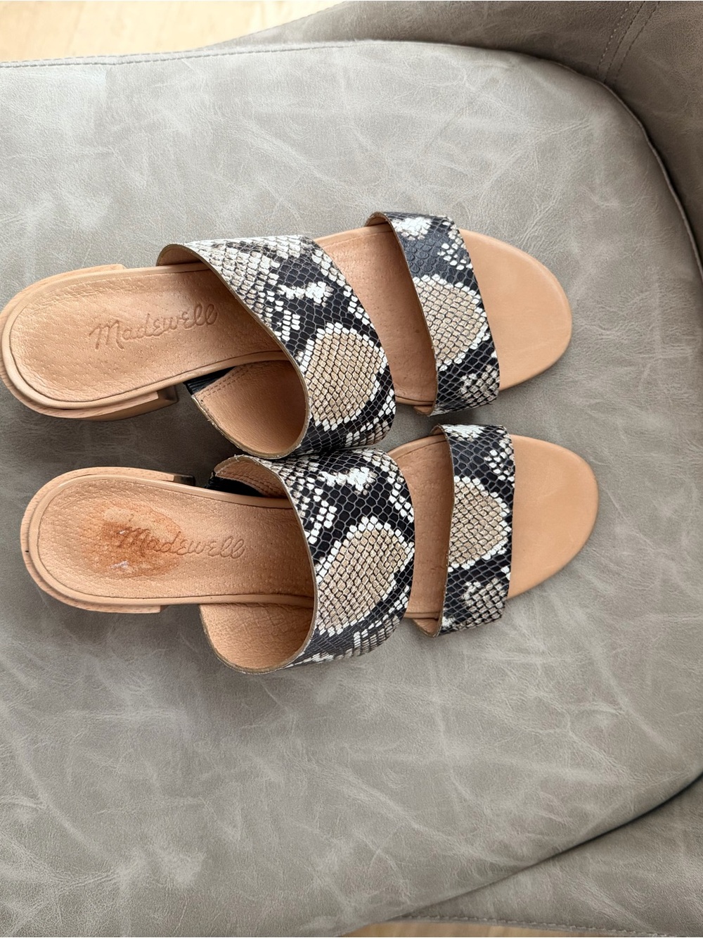 Madewell Black and Tan Snake-Print Double-Strap Slide Sandals
